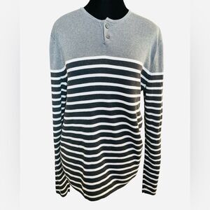 Vince Gray Cotton Sweater Size Medium Nautical Preppy Stripes Ribbed Lightweight